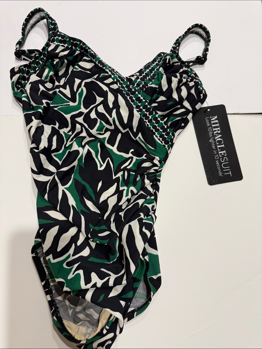 New Miraclesuit Green Black White Abstract Print One-Piece Swimsuit Size 10